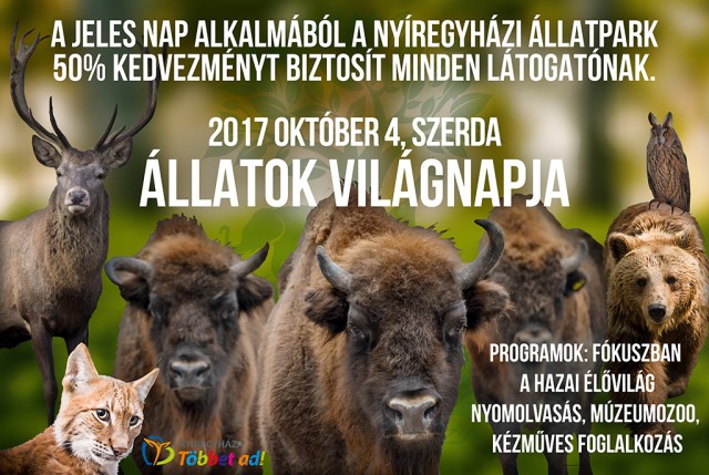 50% kedvezmény október 4-én szerdán,a Nyíregyházi Állatparkban